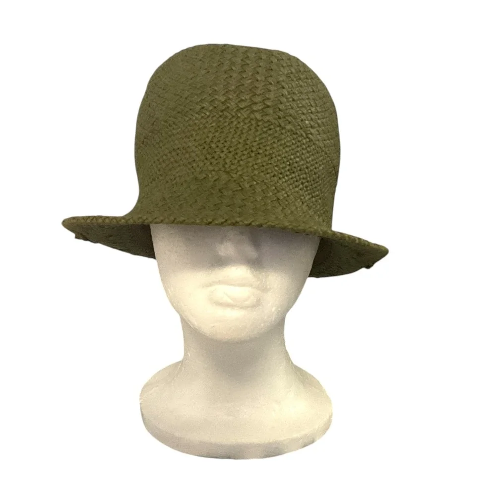 D&Y Olive Green Woven Paper Straw Fedora Sun Hat AFD8449 NWT